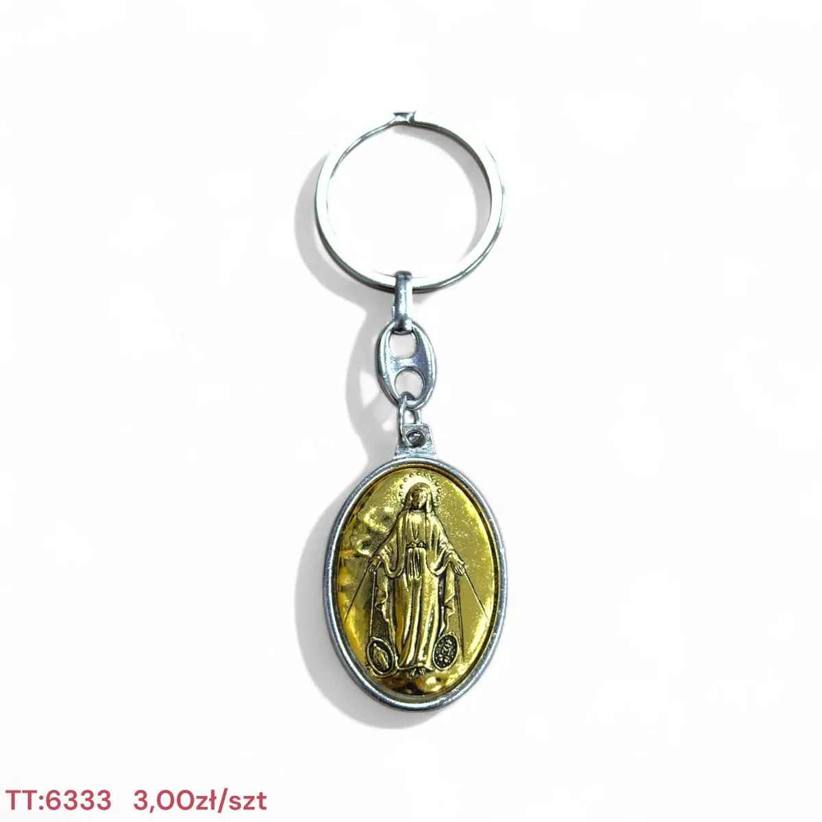 Brelok do kluczy z Matką Boską owalny złoty