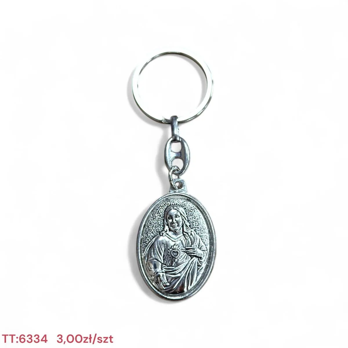 Brelok do kluczy z Jezusem Serce z metalu TT-634