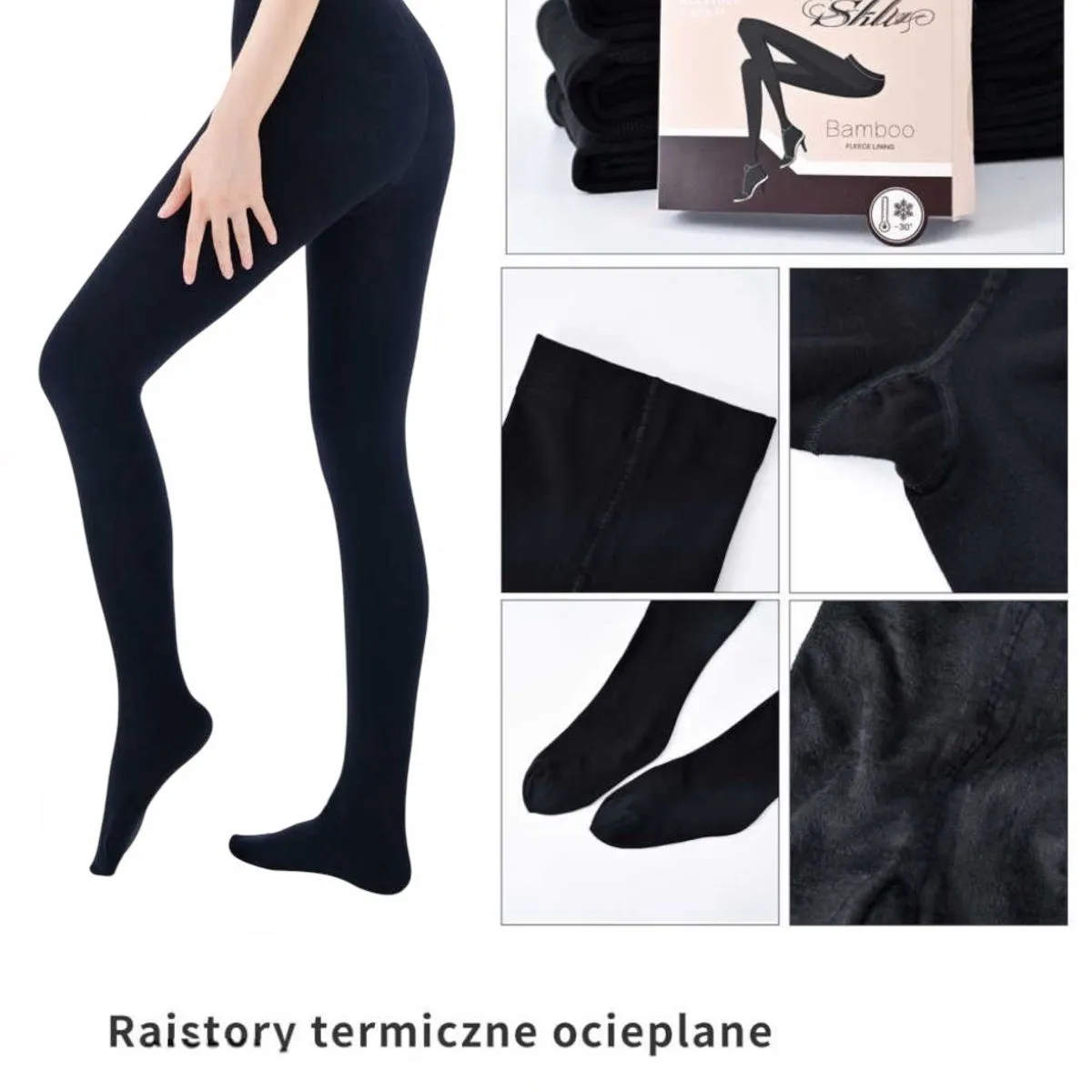 Rajstopy damskie termiczne ocieplane 3XL-6XL Black