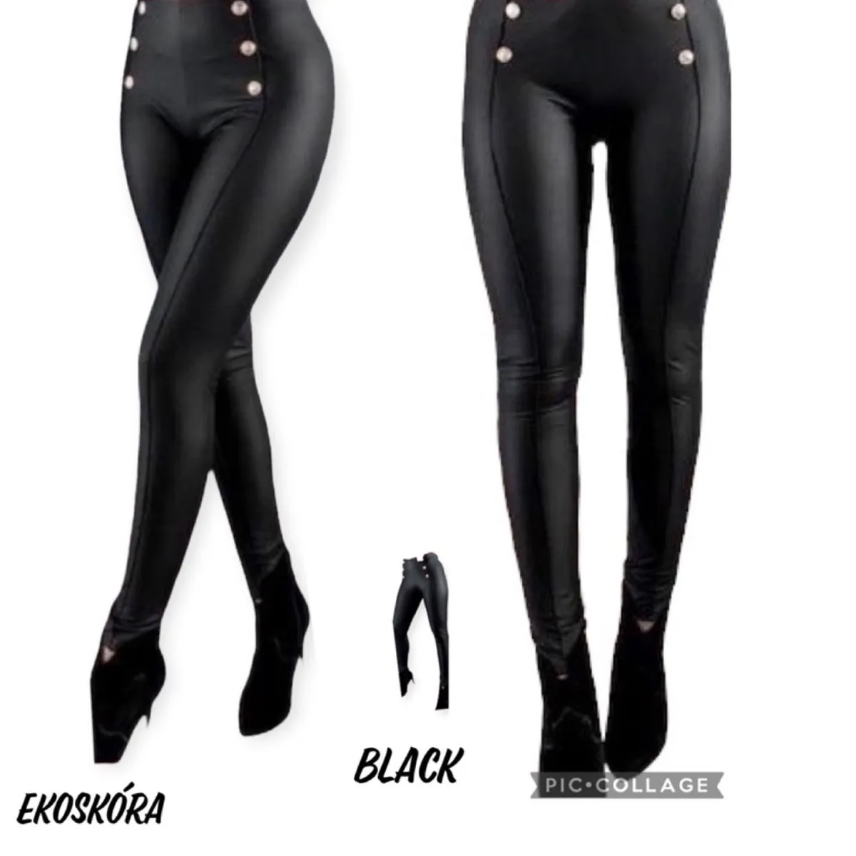 Legginsy damskie czarne eko-skóra S/M/L/XL