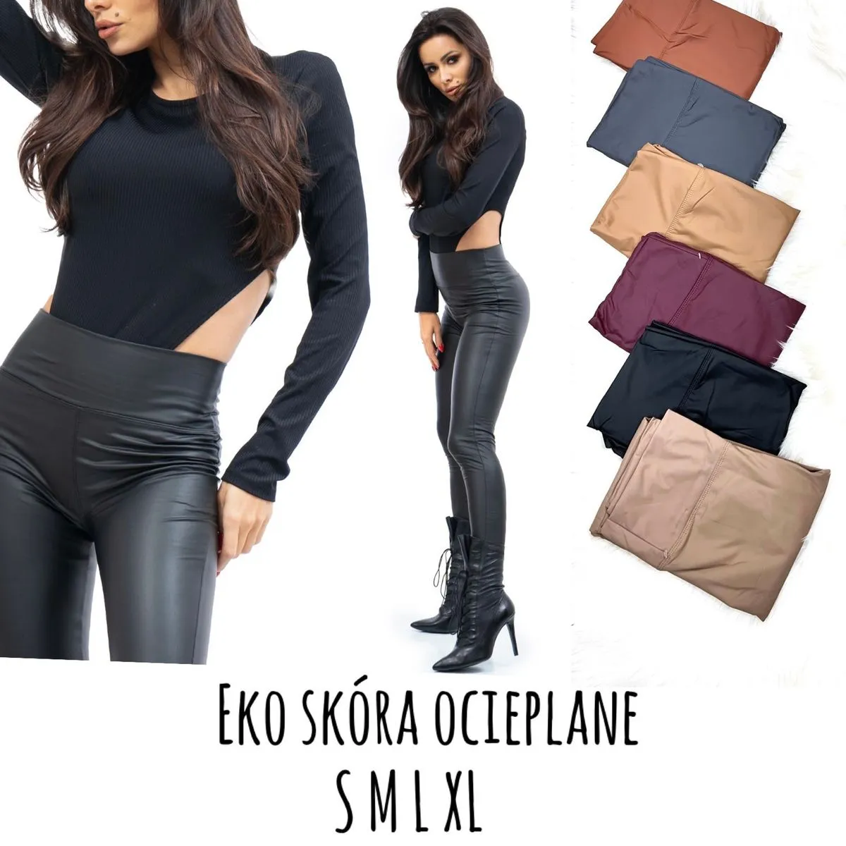 Leggingsy damskie eko skóra ocieplane S M XL