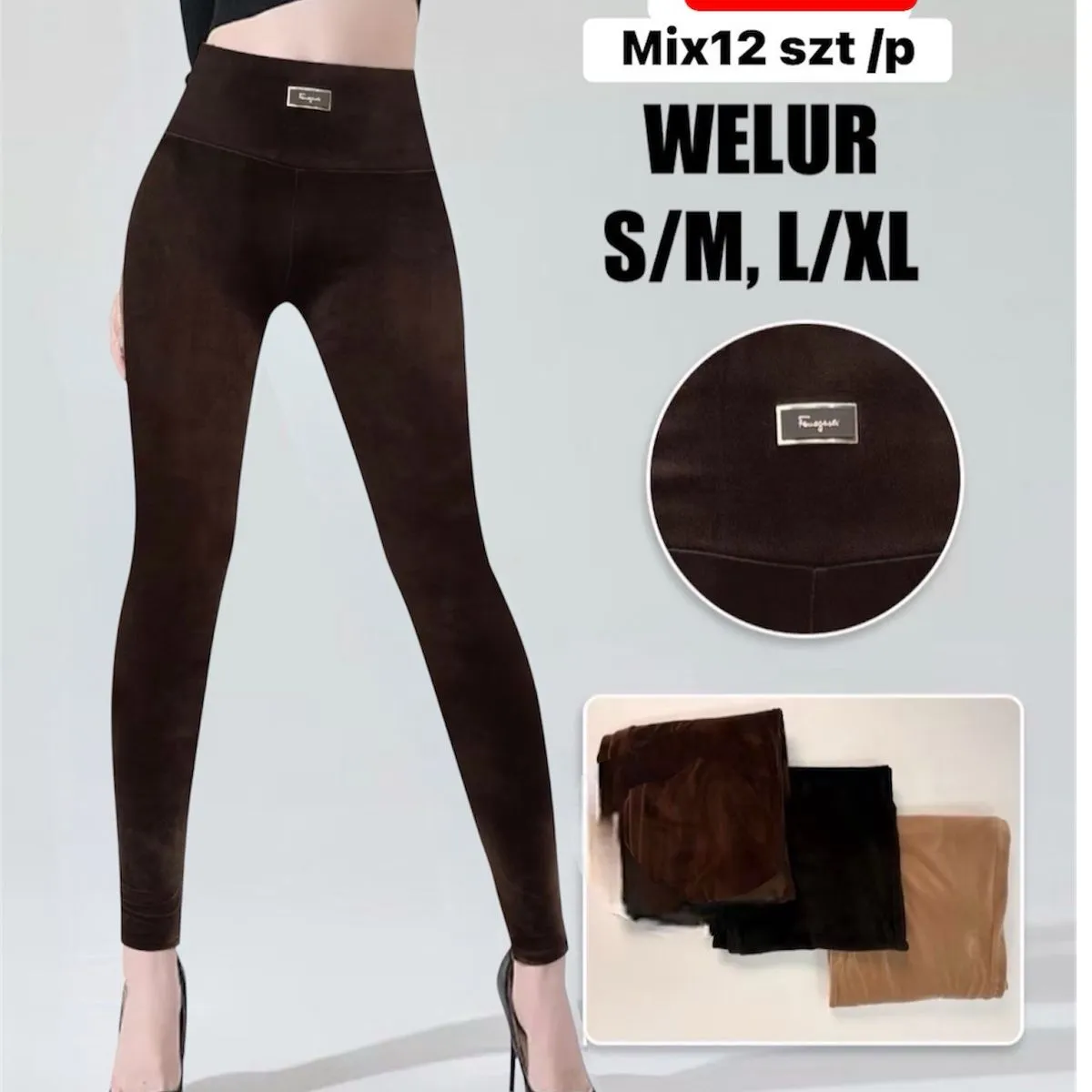 Legginsy damskie welurowe S/M, L/XL mix 12 szt
