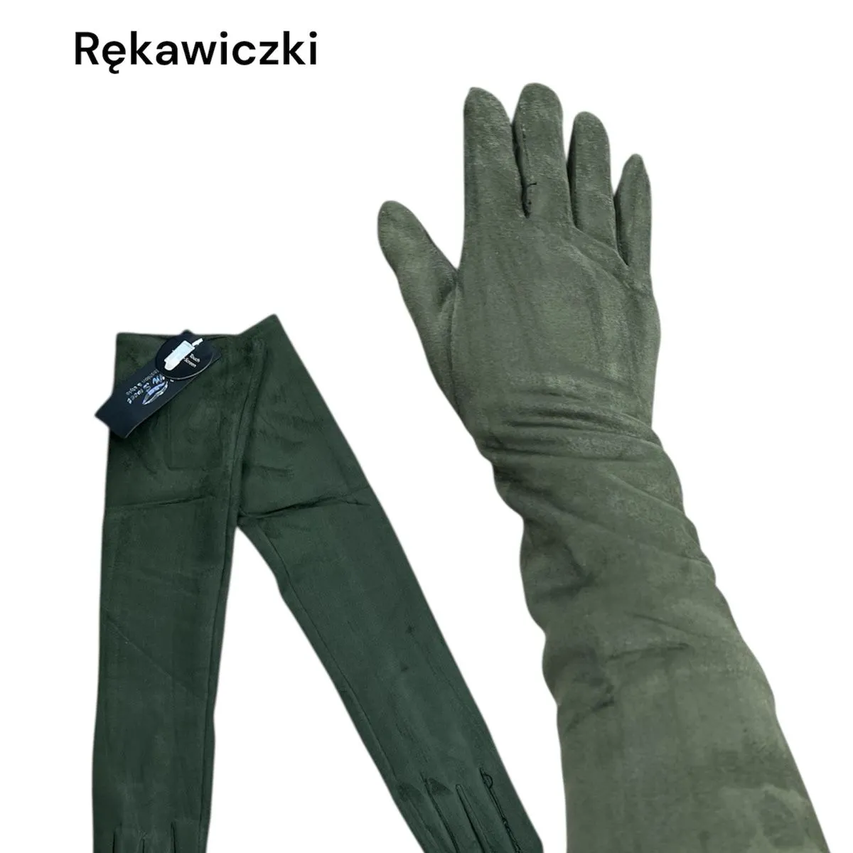 Rękawiczki damskie długie olive green 57252630