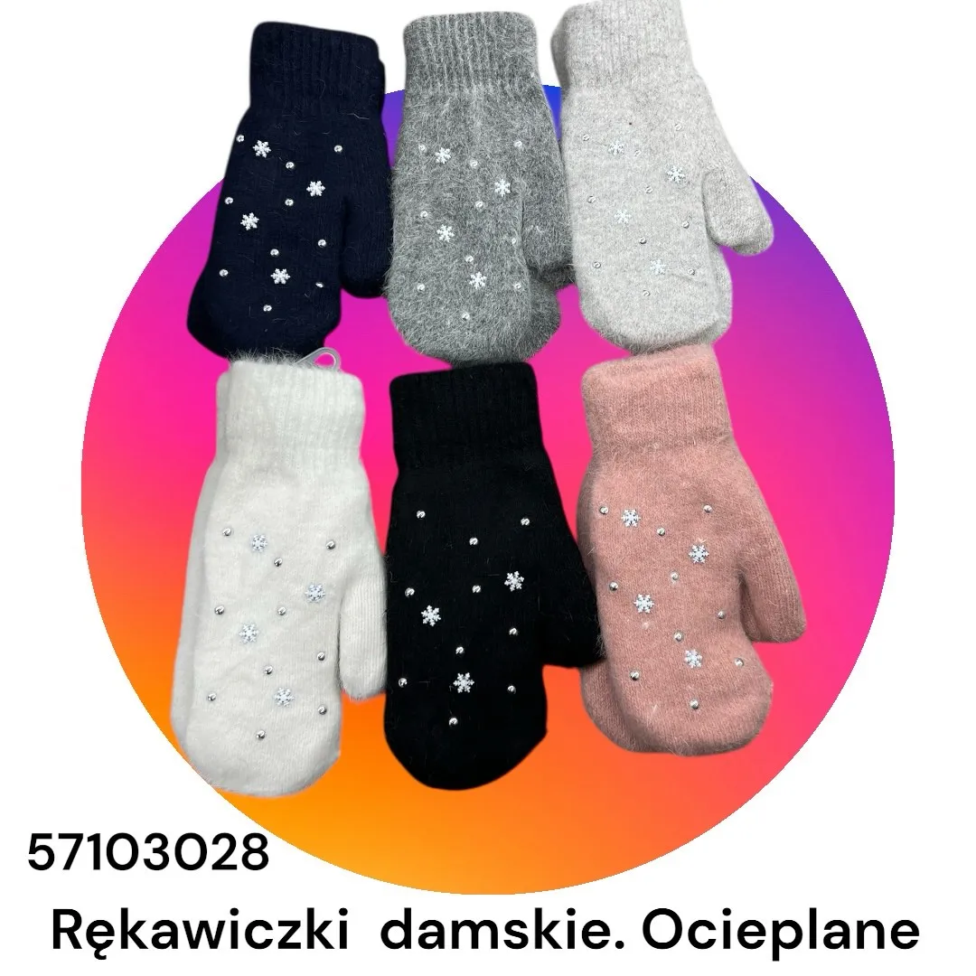 Rękawiczki damskie ocieplane z brokatem 57103028