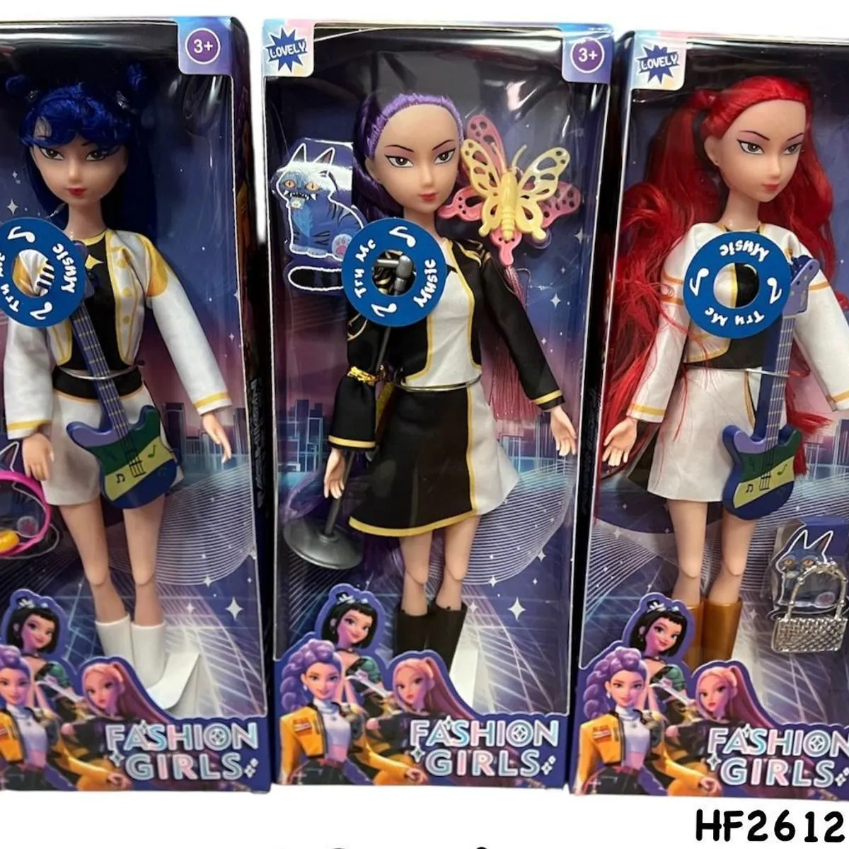 Zestaw 3 lalek Fashion Girls HF2612M z gitarami