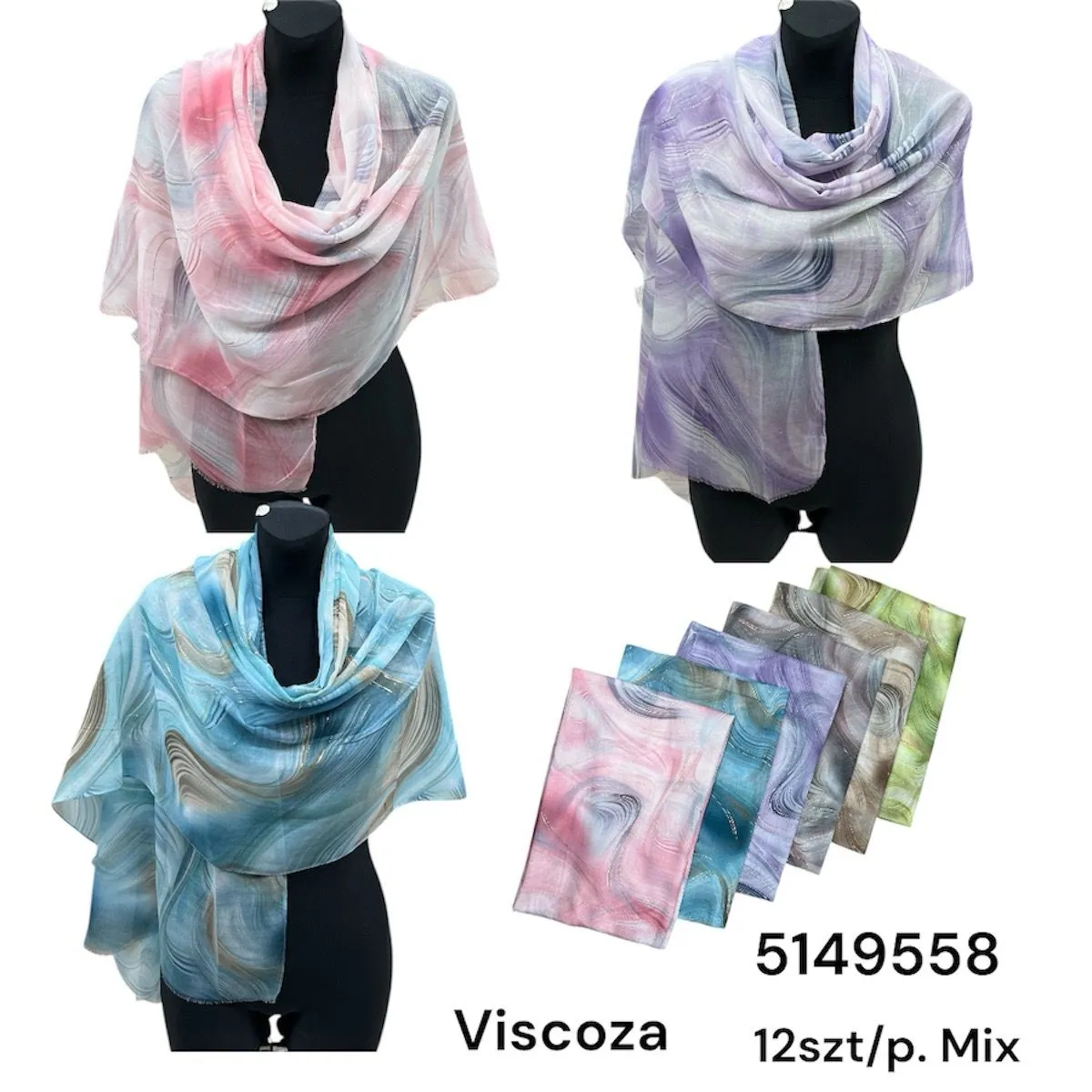 Szaliki damskie viscose mix kolorów 12 szt/pak.