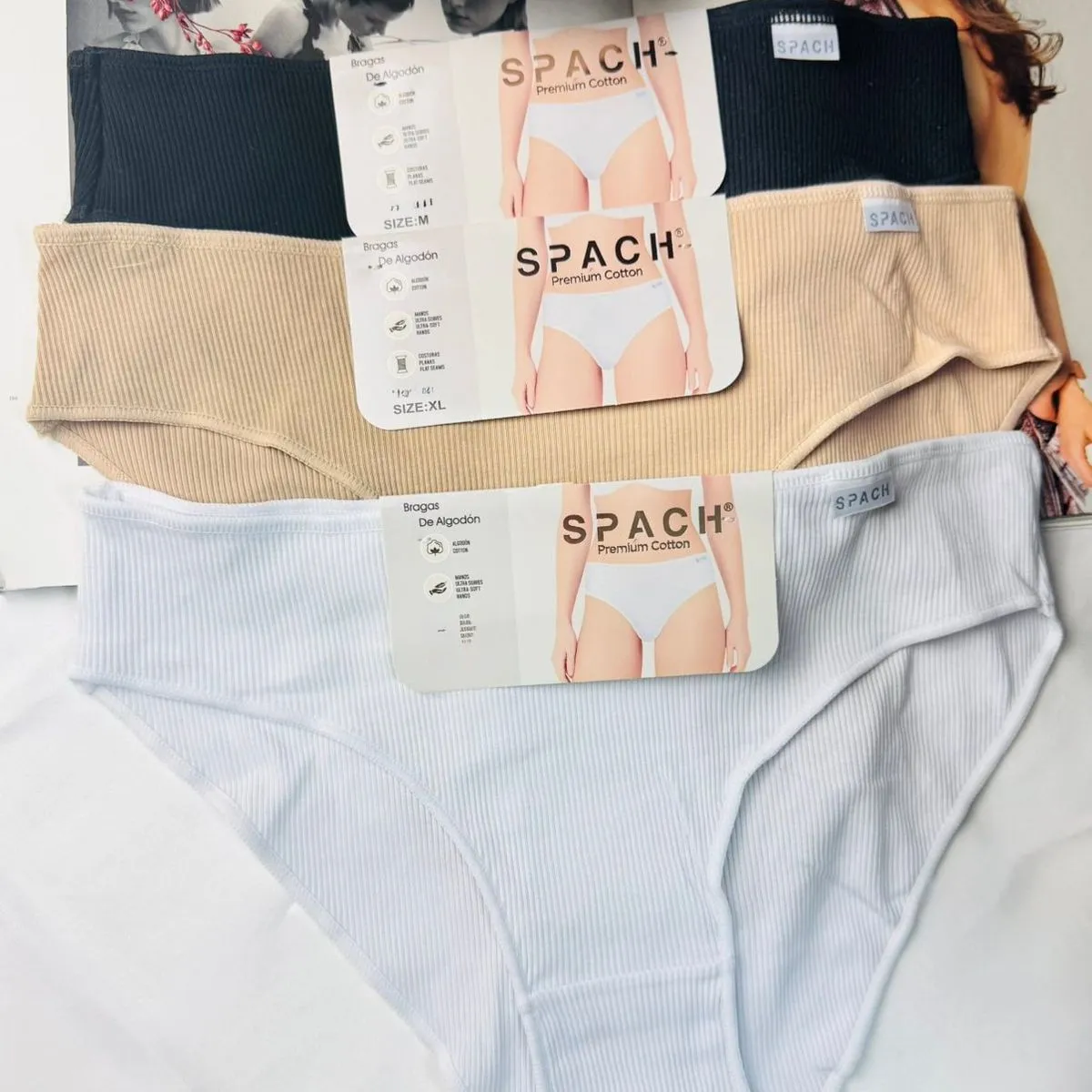 Majtki damskie Spach M L XL beżowe czarne białe