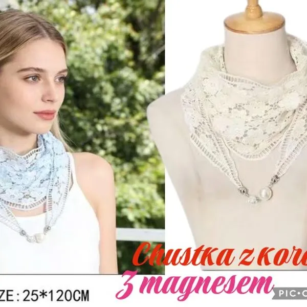 Chusta Damska z Koronki i Magnetem 25x120cm