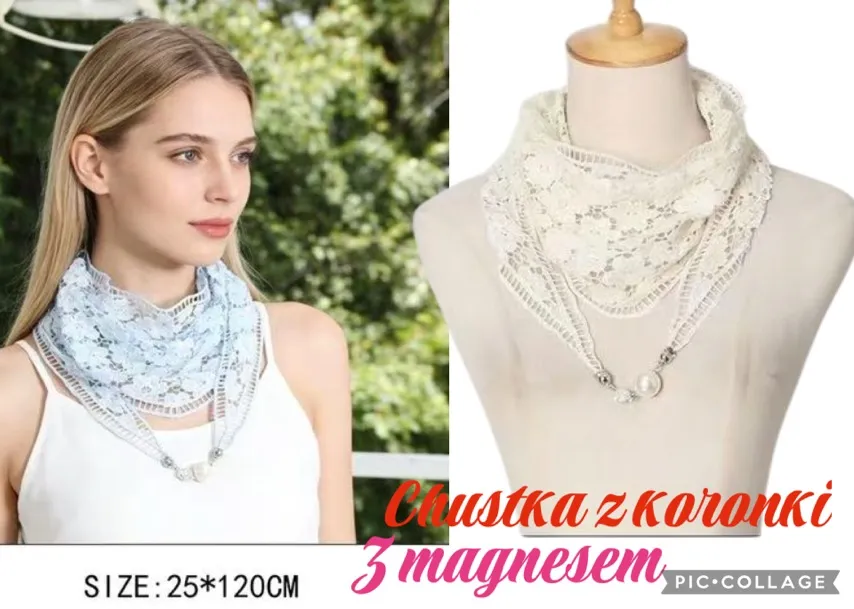 Chusta Damska z Koronki i Magnetem 25x120cm