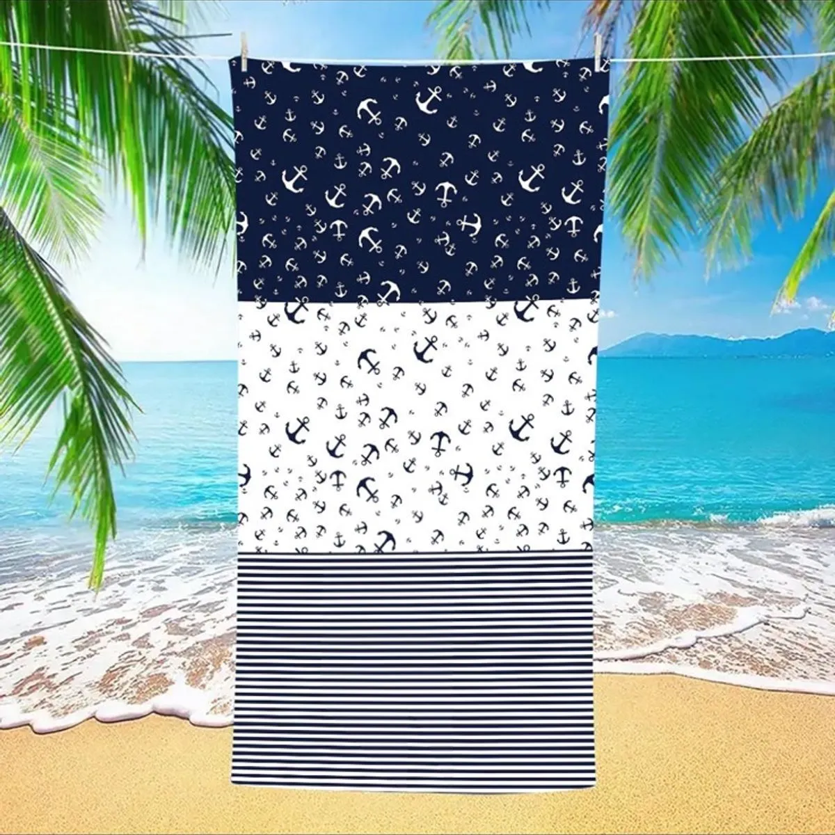 Ręcznik Plażowy 70/140 Granatowo-Biały w Paski