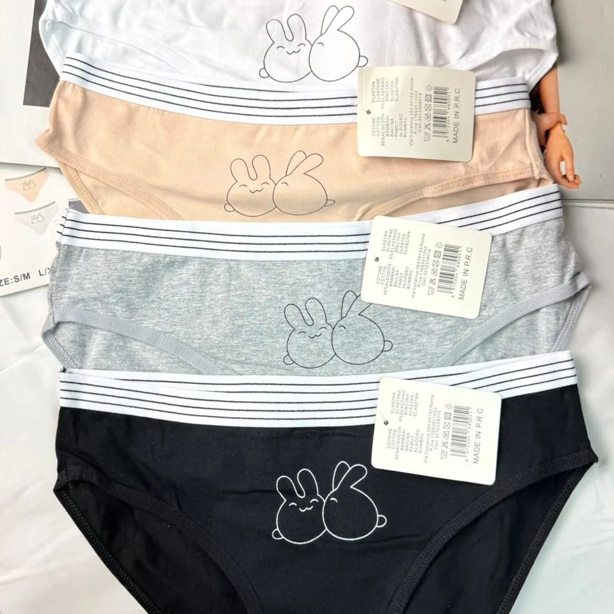 Majtki damskie M L XL z królikami białe beżowe szare czarne