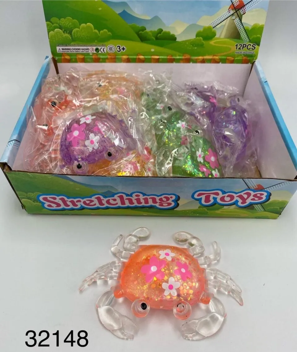 Zabawka Stretching Toys Krab z Brokatem i Kwiatami, 12 szt.