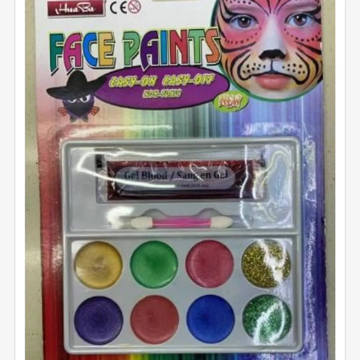 Zestaw farbek do twarzy Face Paints Hua Bu, 8 kolorów + żel krew