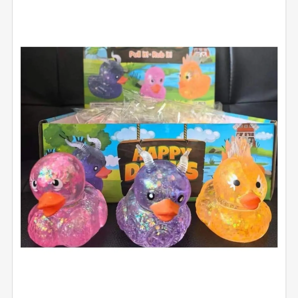 Zabawki Squeeze Happy Dolls Gniotki Kaczki z Brokatem 12szt