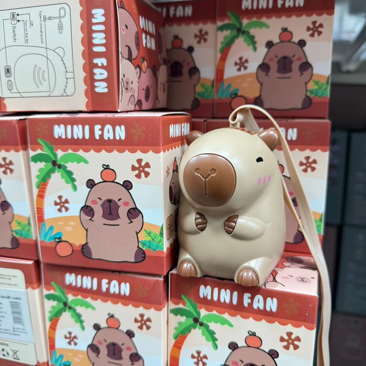 Mini Fan Kapibara - Przenośny Wentylator USB-C ze Smyczą