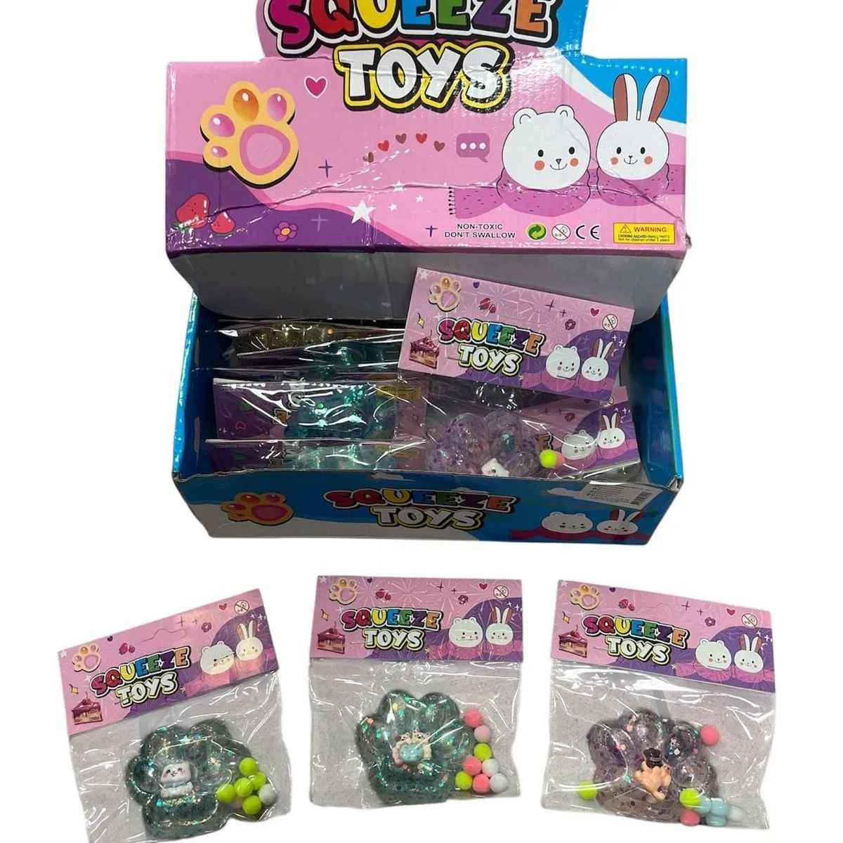 Zabawki Gniotki Łapki Squeeze Toys z Brokatem 16 szt.