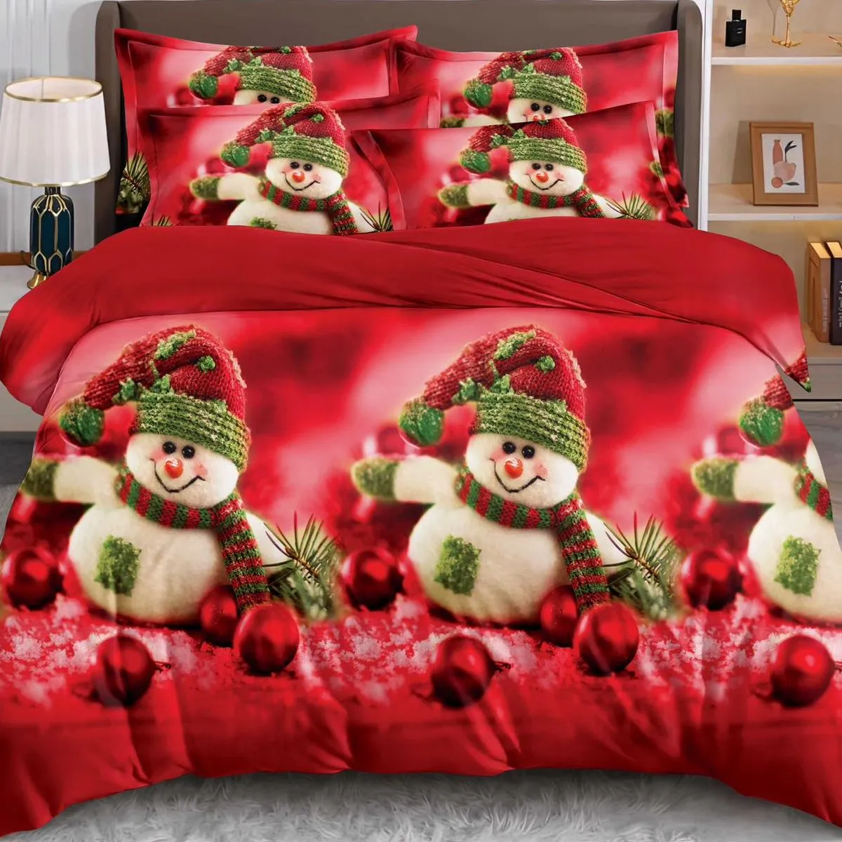 Pościel Świąteczna 3cz. 160x200cm Śniegowe Motywy