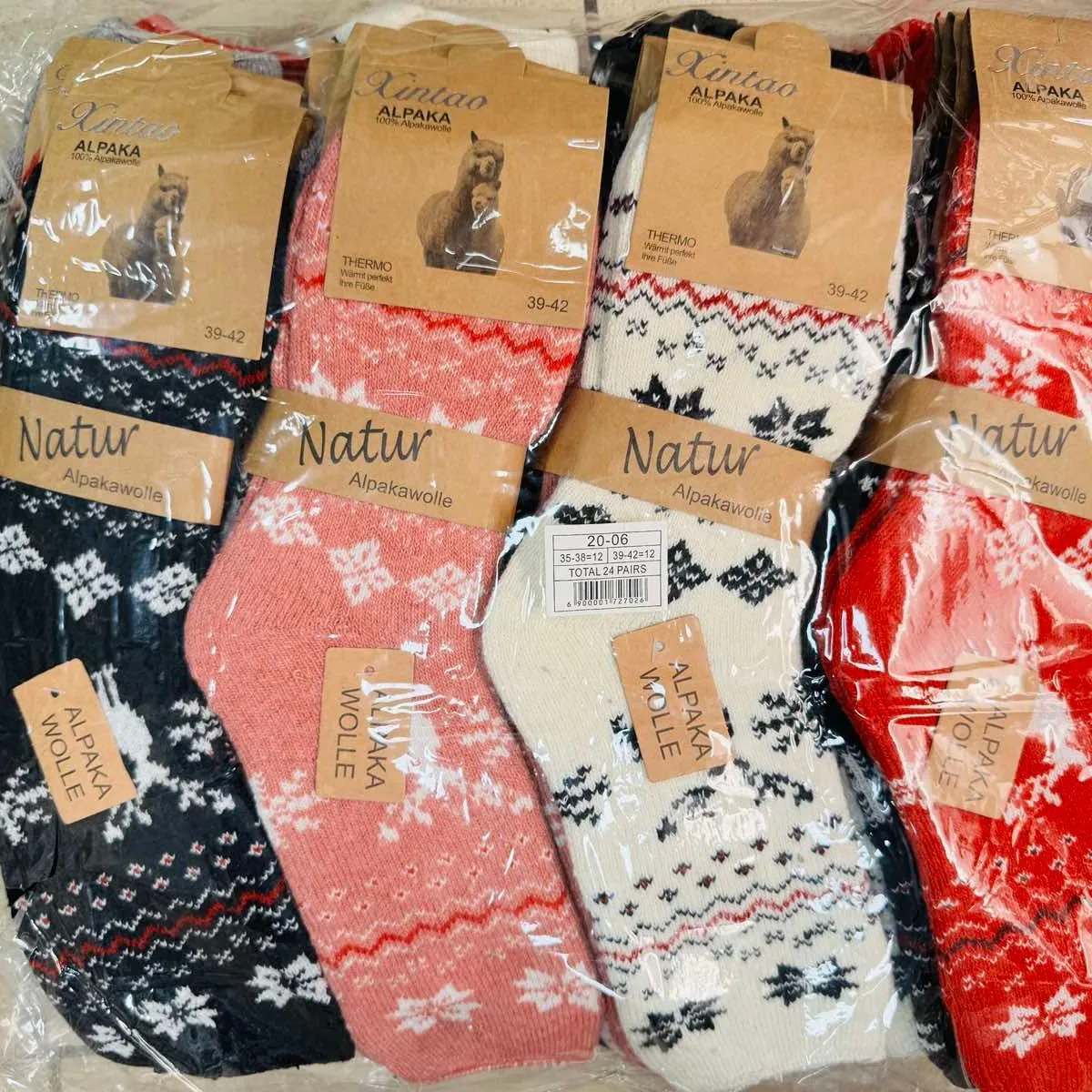 Skarpetki damskie wełniane z alpaki wzór norweski 40szt