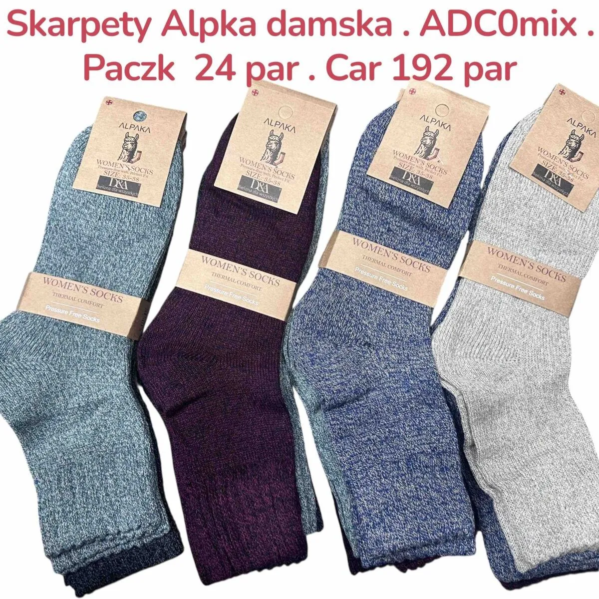Skarpetki damskie z alpaki, paczka 24 par