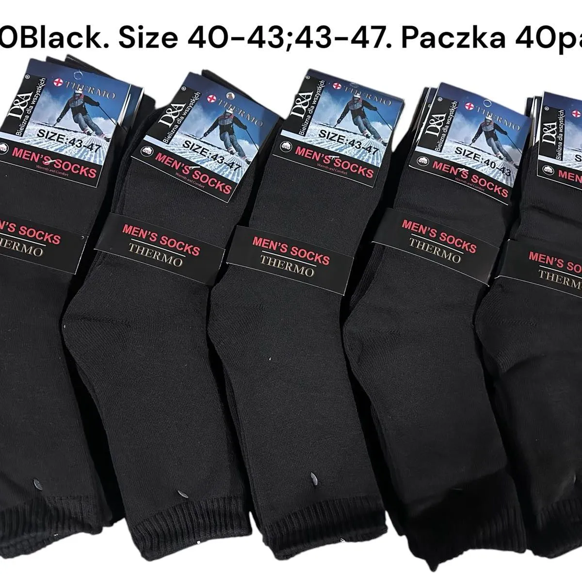 Skarpetki męskie termo FBOB Black rozmiar 40-43/44-47, paczka 40 szt