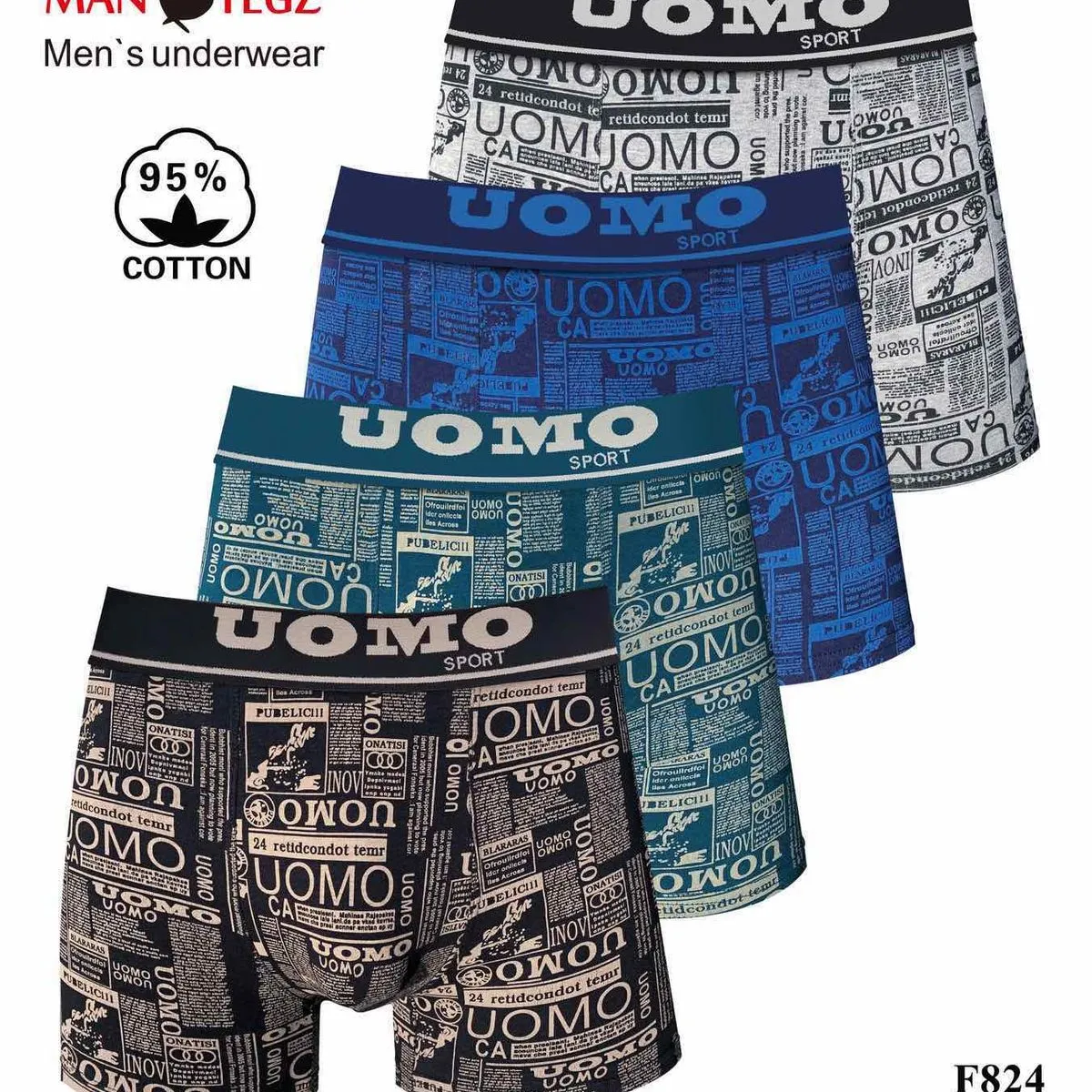 Bokserki męskie UOMO Sport M-L-XL-XXL-XXXL 95% bawełna F824