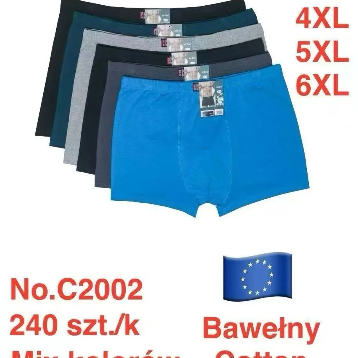 Bokserki męskie bawełniane 2XL-6XL mix kolorów No.C2002