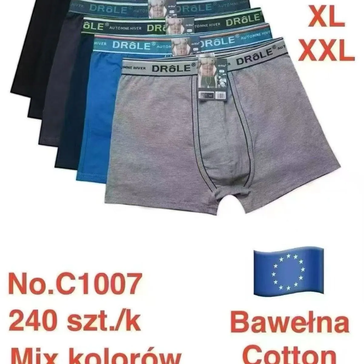 Bokserki męskie Drôle bawełna mix kolorów M-L-XL-XXL
