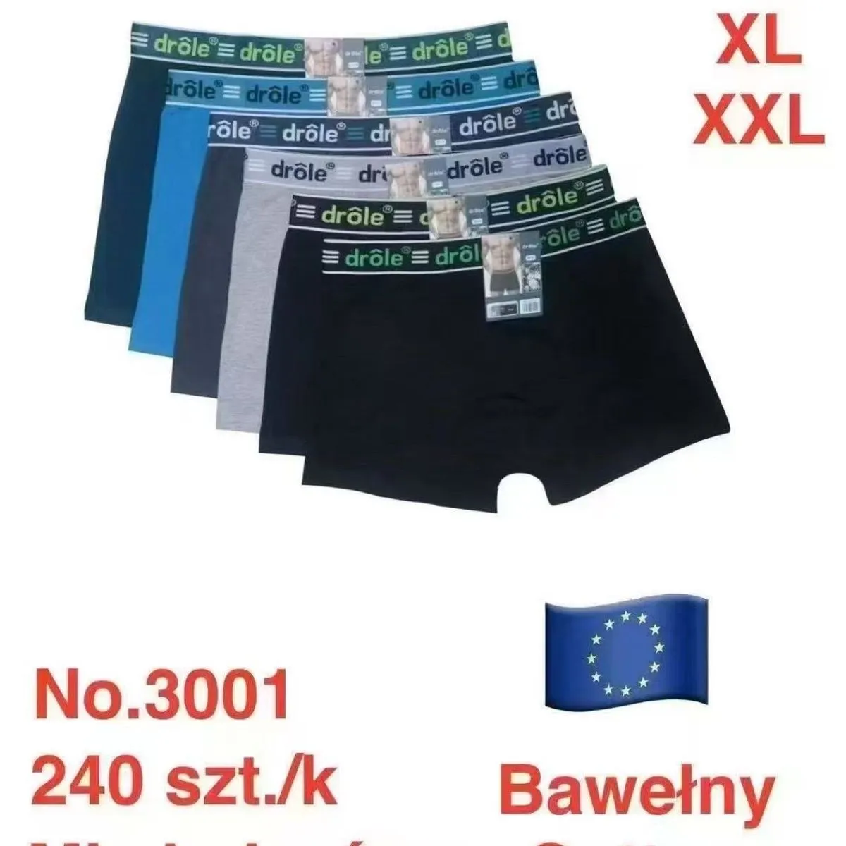 Bokserki męskie Drôle bawełniane mix kolorów M-L-XL-XXL