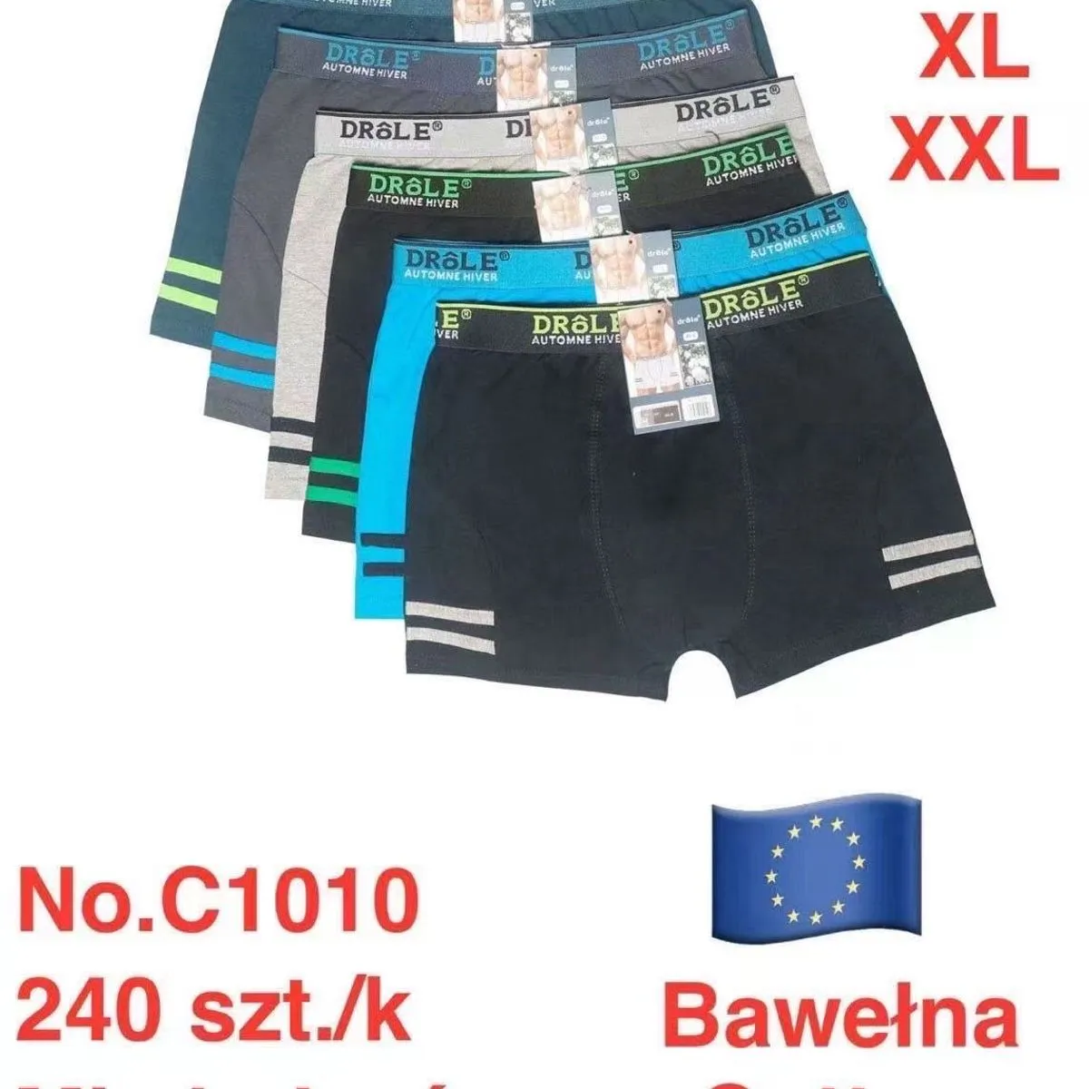 Bokserki męskie Drôle Mix kolorów M-L-XL-XXL 240 szt/karton