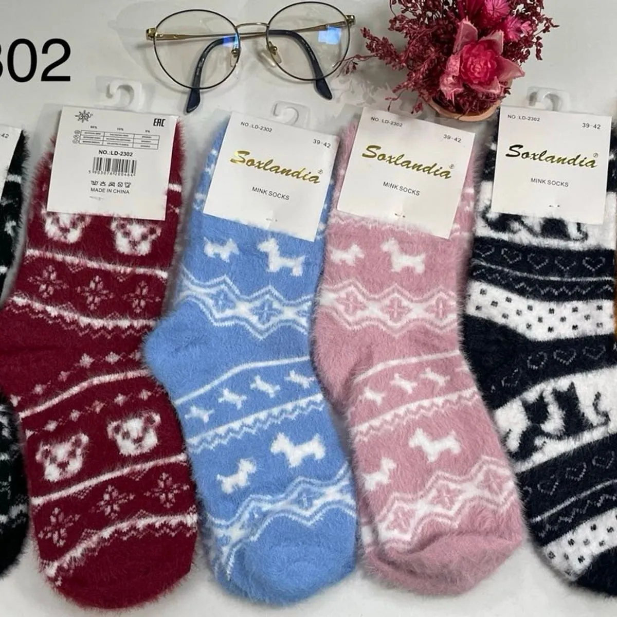 Skarpetki damskie Santlandia LD-2302 futrzane wzorzyste