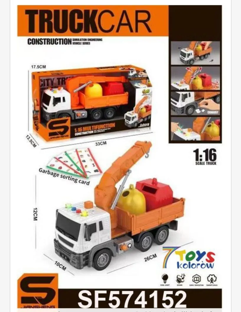 Zabawka Truck Car Ciężarówka do sortowania śmieci 1:16