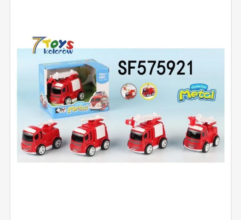 Zestaw 4 Metalowych Czerwonych Wozów Strażackich SF575921
