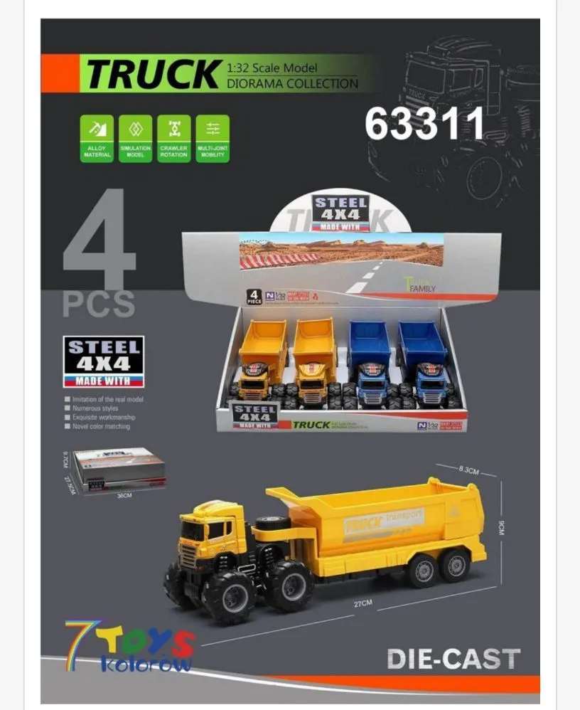 Zabawka model ciężarówki 1:32 Die Cast Truck 4x4 Steel 63311