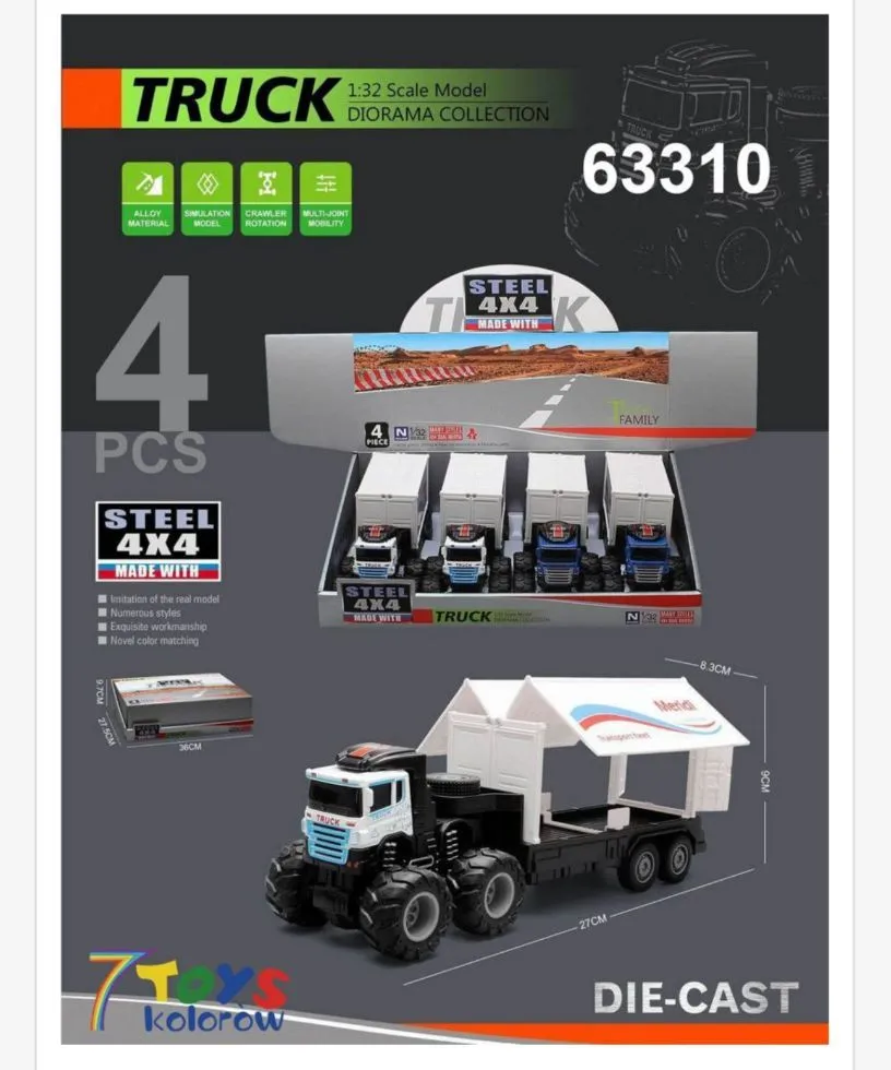 Zabawka model ciężarówki Die Cast 1:32 skala 4szt