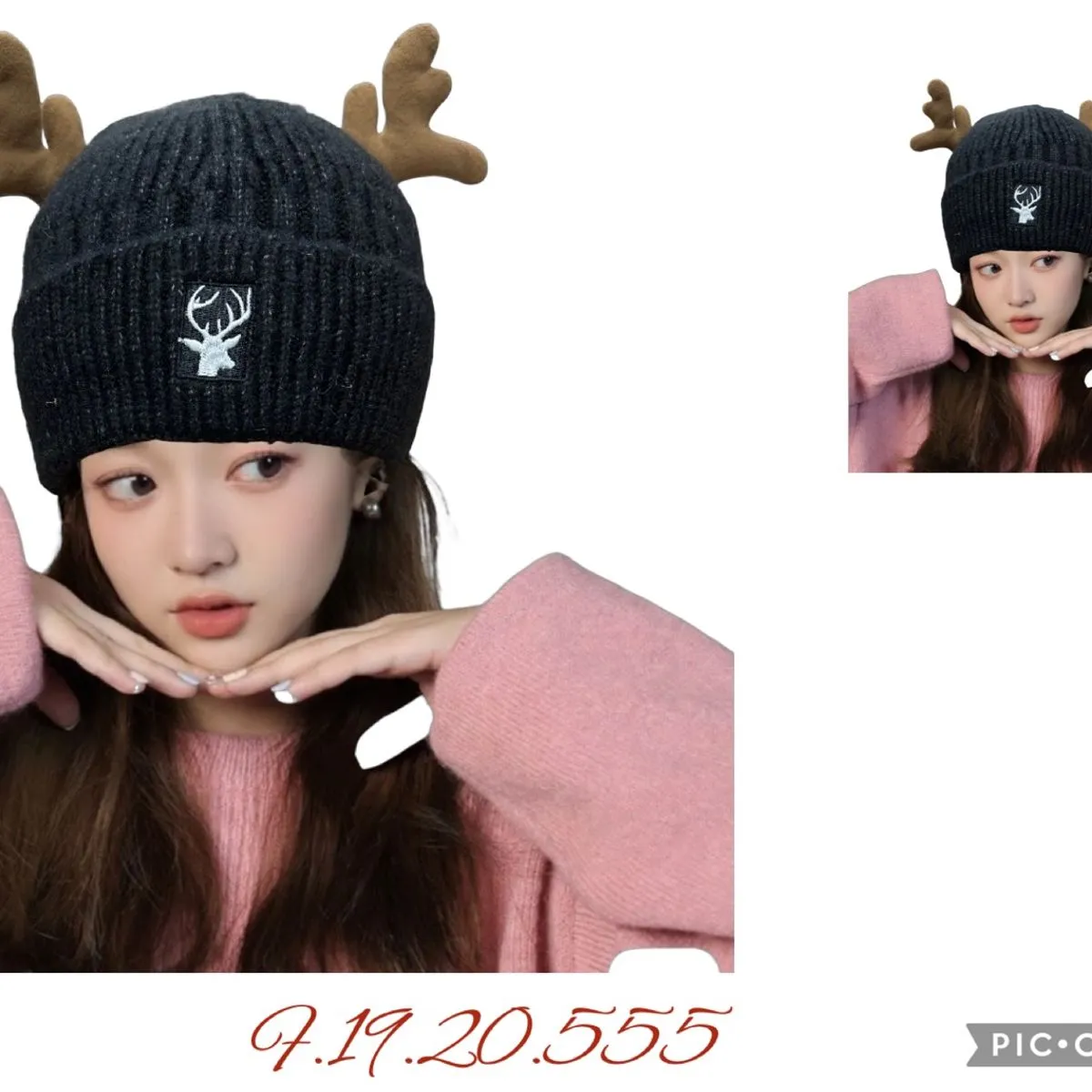 Czapka damska beanie z uszami renifera czarna