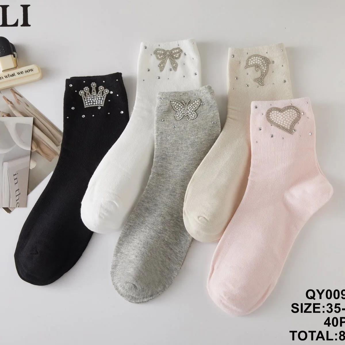 Skarpetki damskie SO&LI z ozdobami QY009-14 roz.