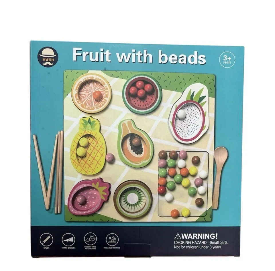 Drewniana układanka Fruit With Beads - owoce z koralikami 3+