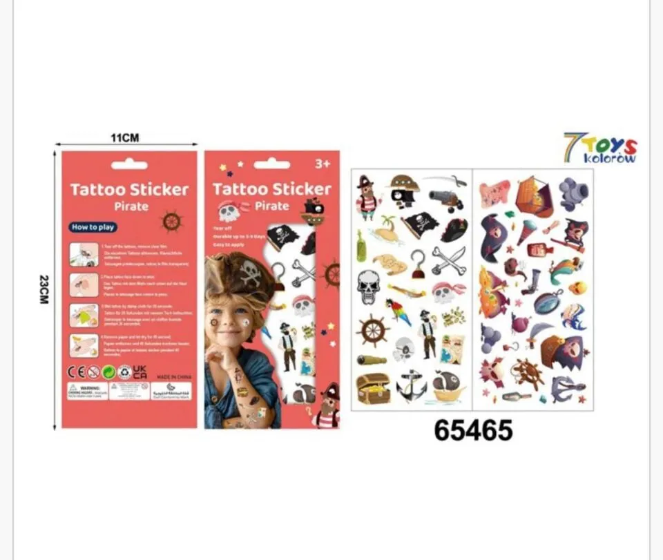 Zestaw Tatuaży Zmywalnych Pirate Sticker 23x11cm - 36 szt.