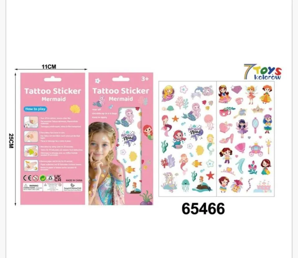Zestaw Tatuaży Zmywalnych Tattoo Sticker Mermaid 11x25cm 36szt