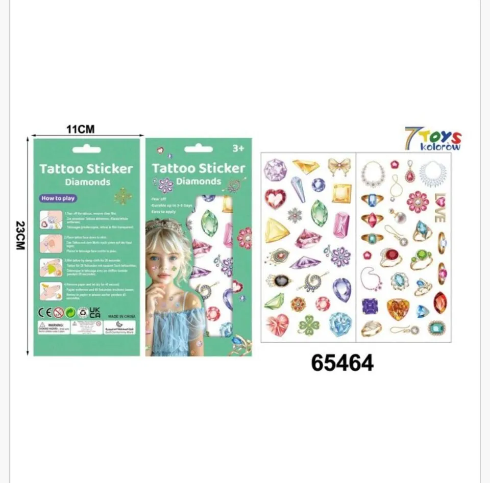 Zestaw Tatuaży Zmywalnych Sticker Diamonds 11x23cm 36szt