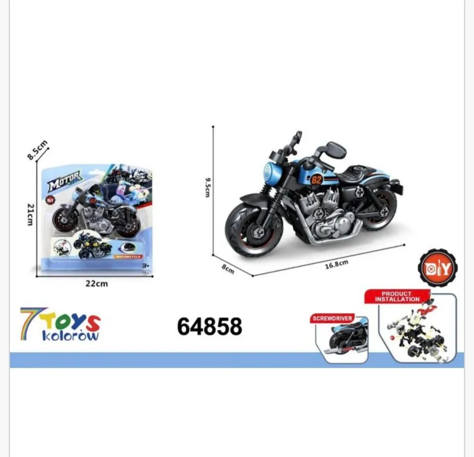 Zabawkowy Motocykl DIY do skręcania 16.8cm - zestaw 12 szt.