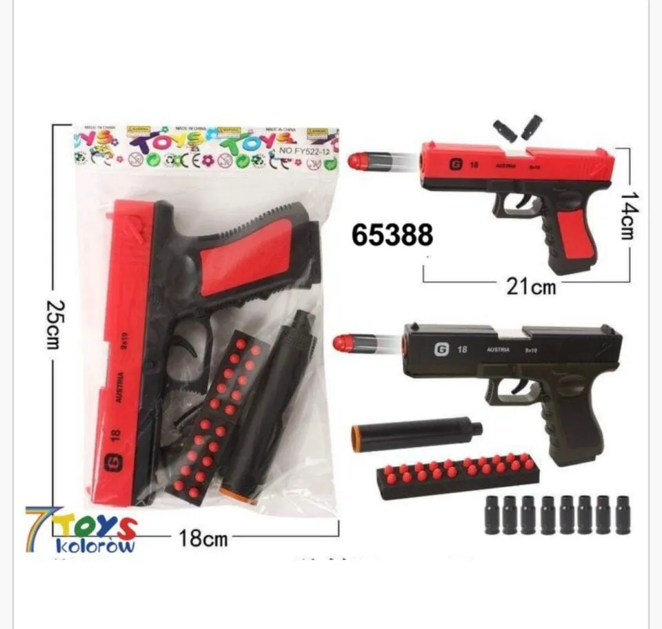 Pistolet Zabawkowy G18 z wyrzutem łusek 21x14cm - 12 szt
