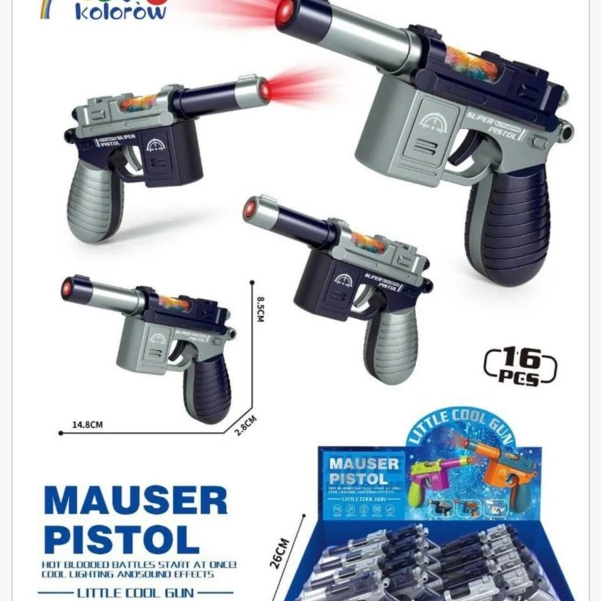 Pistolet Zabawkowy Mauser Pistol Światło Dźwięk 14.8cm 16szt