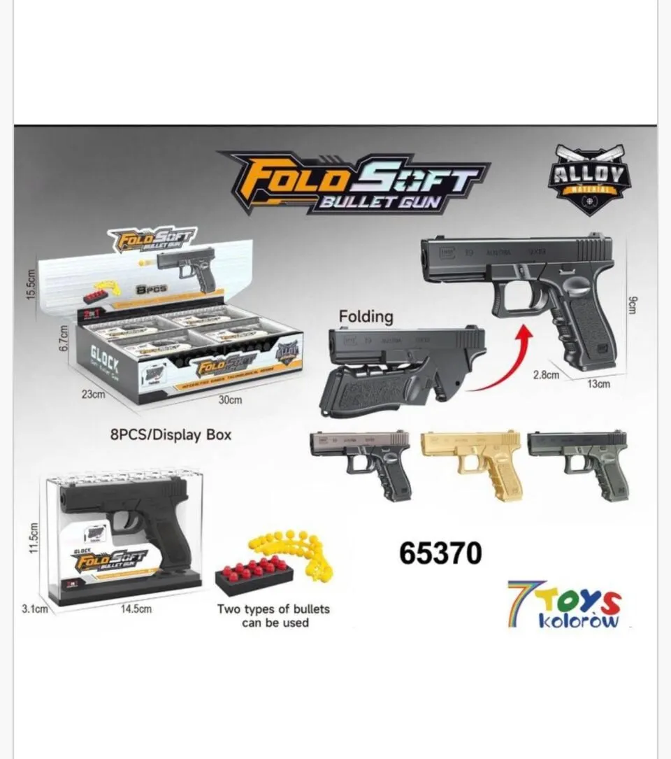 Pistolet Zabawkowy Fold Soft Bullet Gun Składany Alloy 13cm 8szt