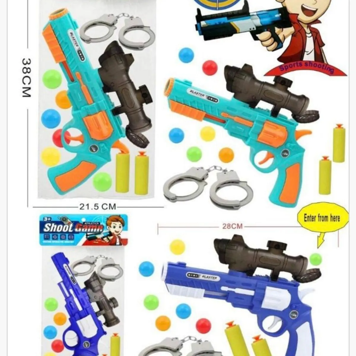 Zestaw do Strzelania Pistolet Blaster Shoot Gun z Akcesoriami 28cm