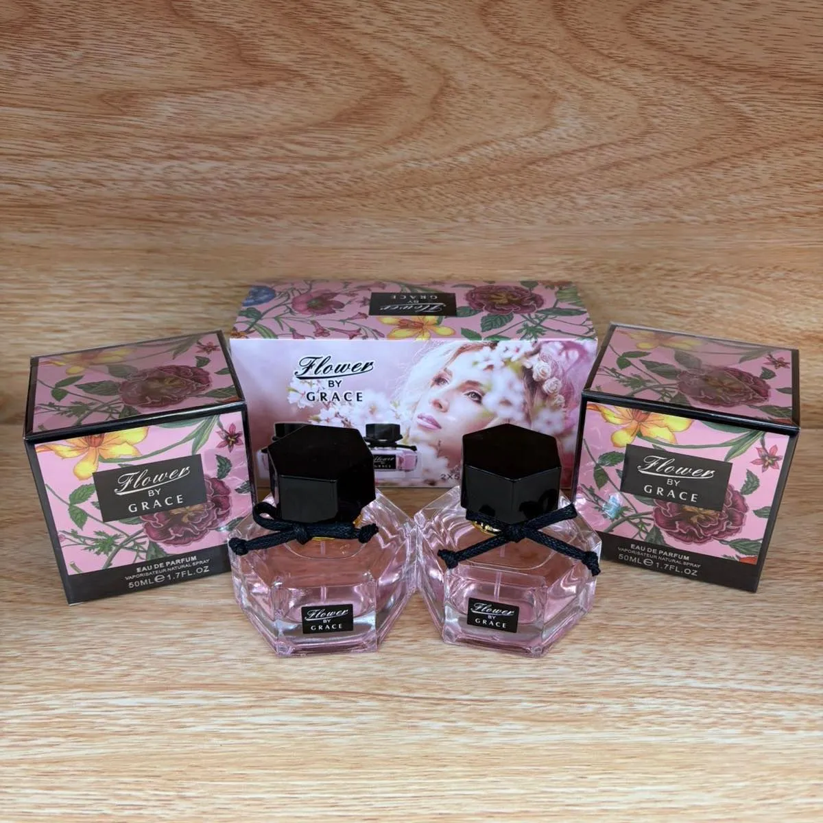 Zestaw Perfum Flower By Grace 2x50ml EDP Kwiatowy Flakon z Kokardą