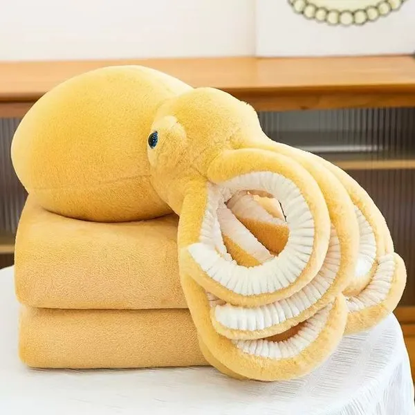 Maskotka ośmiornica z kocykiem żółta