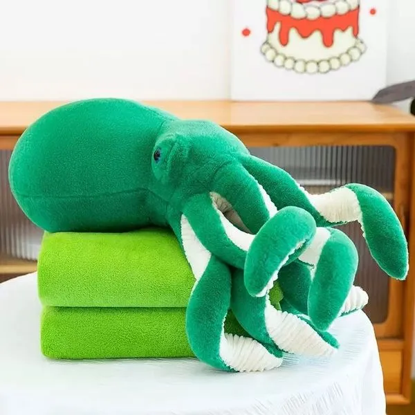 Maskotka ośmiornica z kocykiem zielona