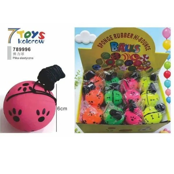 Piłka kauczukowa gąbka HI-BOUNCE 6cm, mix kolorów
