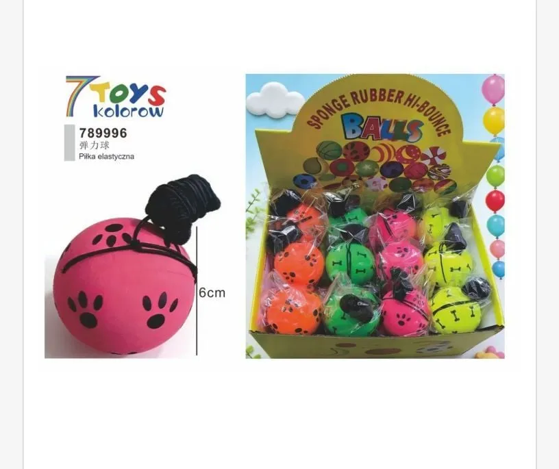 Piłka kauczukowa gąbka HI-BOUNCE 6cm, mix kolorów